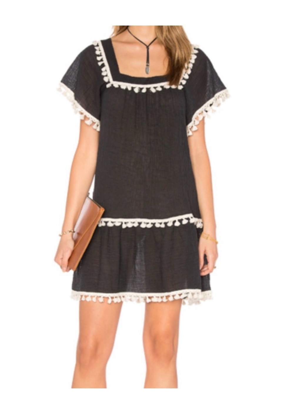 eberjey sea breeze Zia peppercorn black tassel dress tunic swim cover up small